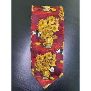 MICKEY MOUSE TIE - Tie Rack London - NWT - Sunflowers - 100% Silk - 59" x 3 1/2"